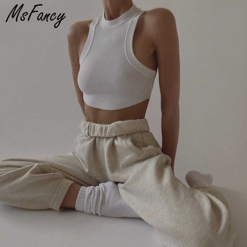 

Msfancy Summer Knitted Crop Tops Women O-neck Sleeveless Tank Mujer Sexy Y2k Casual Tops 210604, Black