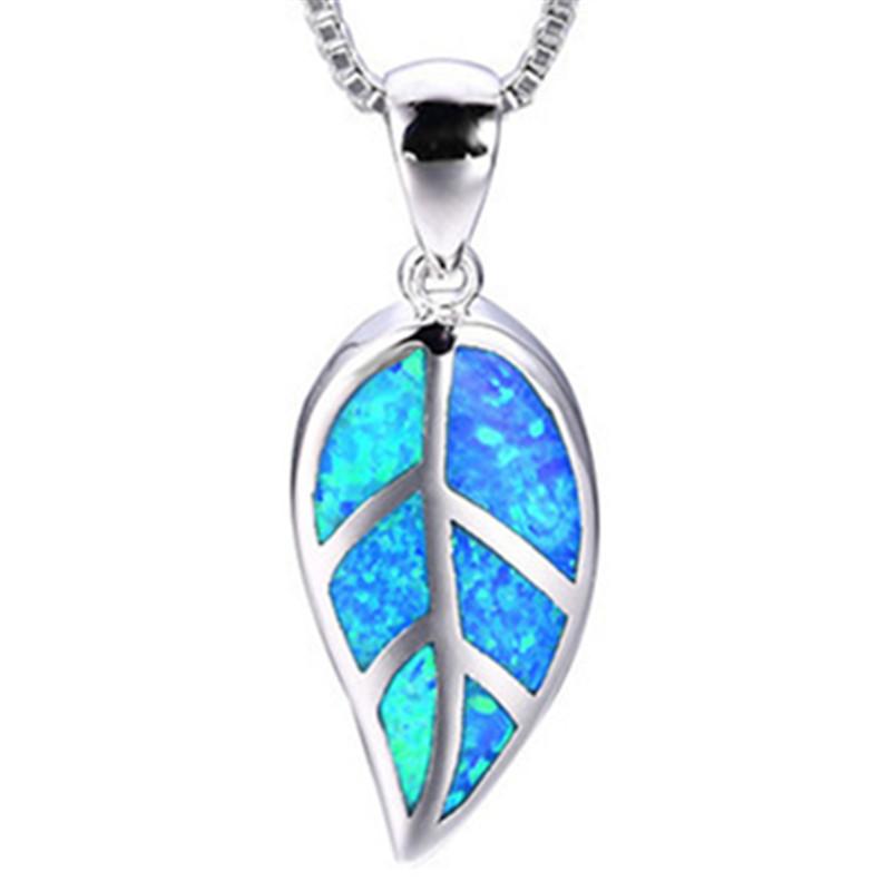 

Pendant Necklaces Macatsa Fashion Blue Opal Leaves Chain For Women Leaf Filled Bridal Wedding Necklace Summer Jewelry
