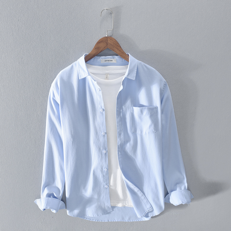 

2021 New Summer and Autumn Oxford Cotton Brand Long Sleeve Shirts for Men Casual Comfortable Shirt Mens Chemise Camisa Ycz3, Sky blue