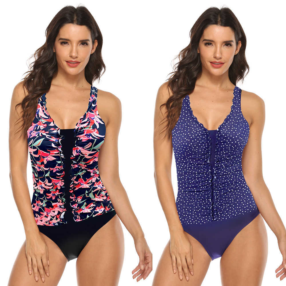 

Sexy Swimsuit Bathing Suit Swimwear Women Ruched Tummy Control Female Beachwear Monokini Vintage Dots Plus Size 210604, No2