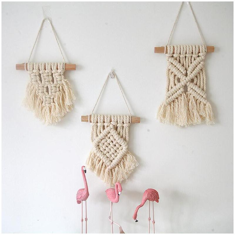 

Tapestries 3pcs Mini Macrame Wall Hanging Cute Holiday Ornaments Handmade Gift Boho Art Woven Decor For Nursery Apartment Living Room