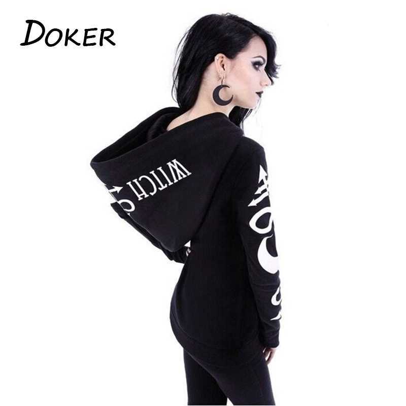 

Women Hoodies Gothic Punk Moon Letter Print Sweatshirts 2020 Retrieve Winter Long Mouw Black Rits Jas Casual Hoody 5XL