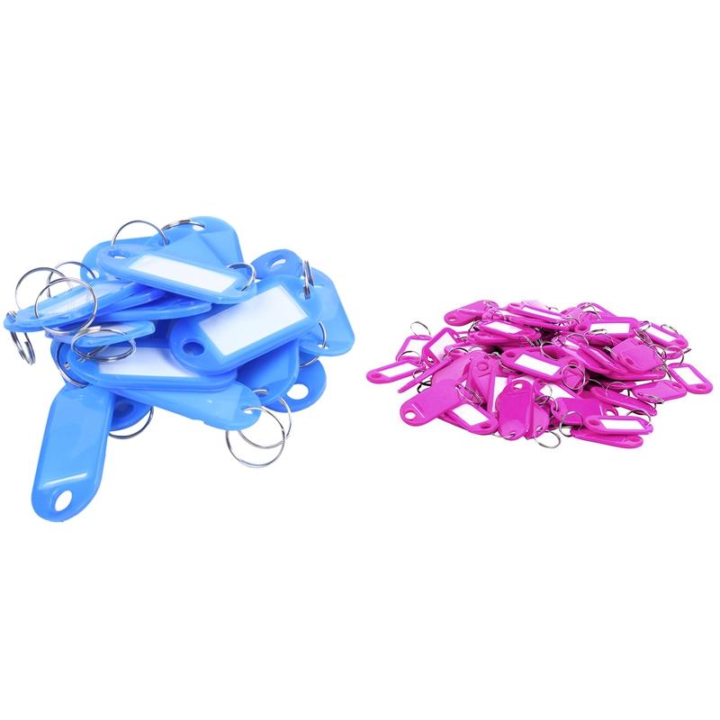 

Keychains 20 Pcs Key ID Label Tags Split Ring Keyring Keychain Blue With Tags(20PCS Rose)