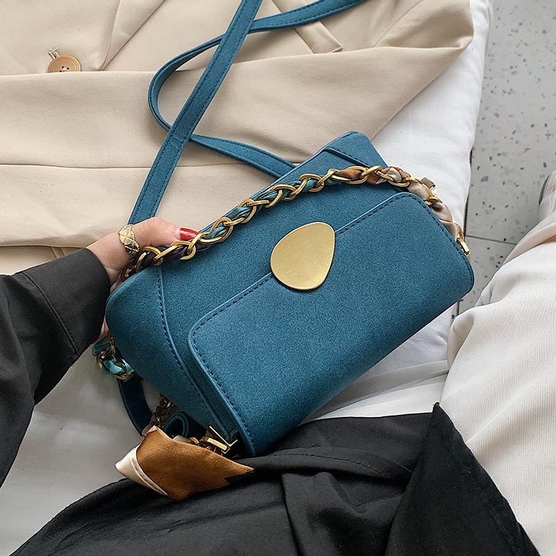 

Scrub Leather Small Shoulder Bags For Women 2021 New Winter Silk Scarf Designer Trend Handbags Women's Trending Hand Bag, Blue