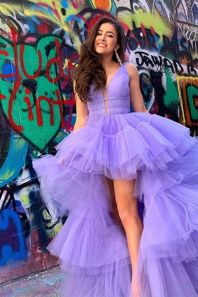 

Floor Length Tulle Tiered Long Prom Dresses V Neckline Beaded Sash Pageant Party Bride Gowns High Low Vestidos De Soriee, Dark navy