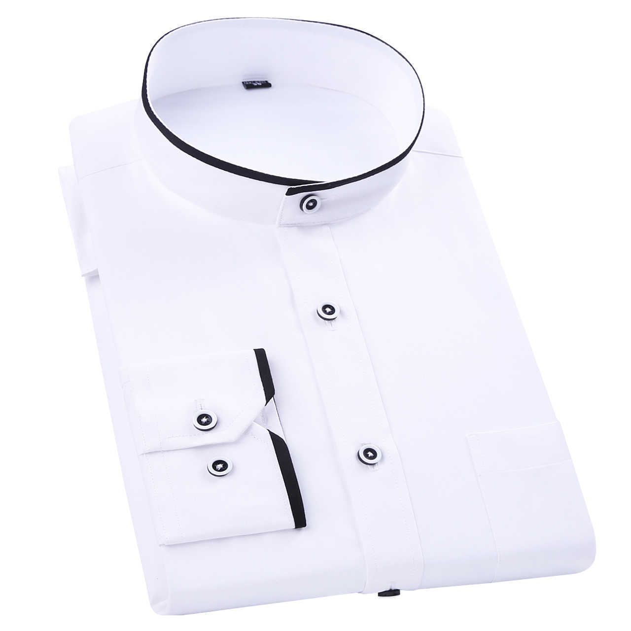 

Fashion Stand Collar Long Sleeve Slim Fit soft comfortable men dress shirts party wedding male tuxedo shirts 210628, 17150