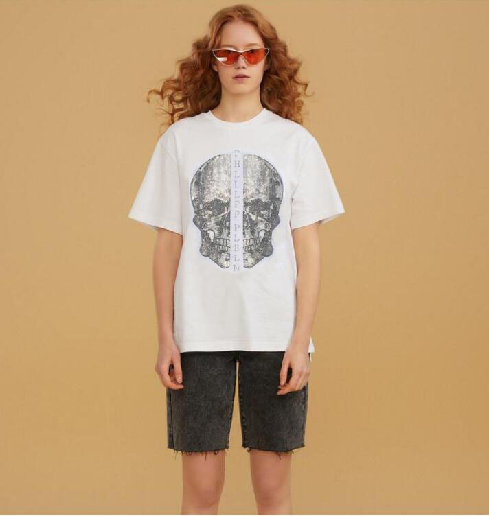 

2021 New Designer Rhinestone Women Casual T-shirt Short Sleeve o Neck Loose Tshirt Tops Top Quality 87rm, As shown