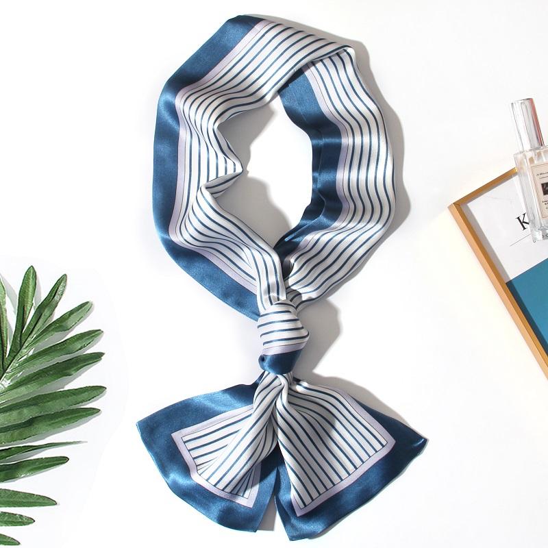 

Scarves A120118 100% Mulberry Silk Scarf Small Long Square Ribbon WOMEN Decorate Four Seasons 15x145CM, Blue;gray