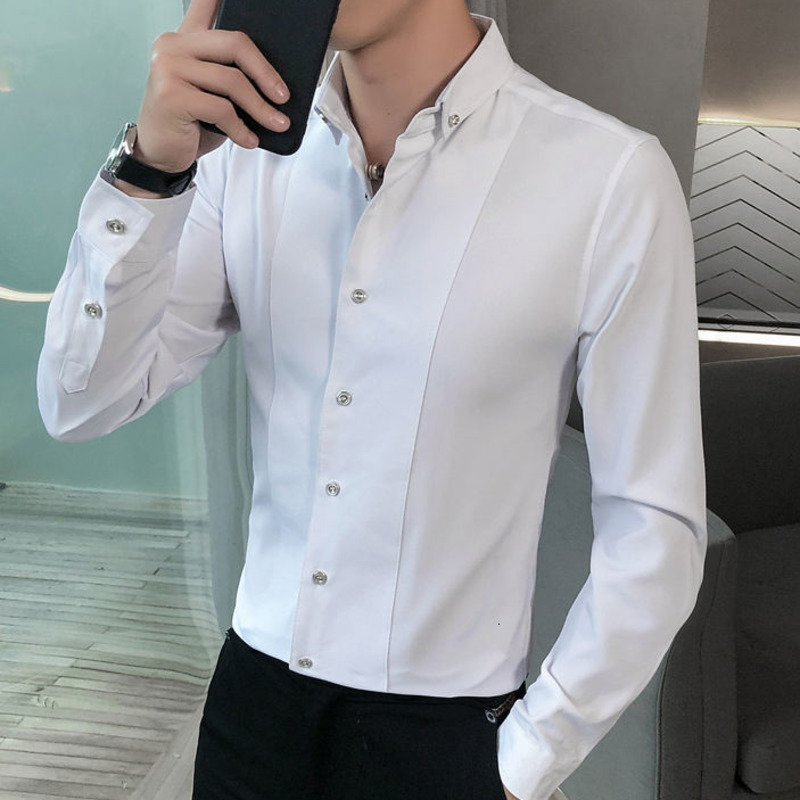 

2021 New Casual Black Korean Clothes M-5xl Slim British Shirts Men Business Solid Color Mens Long-sleeved Shirt 76x2