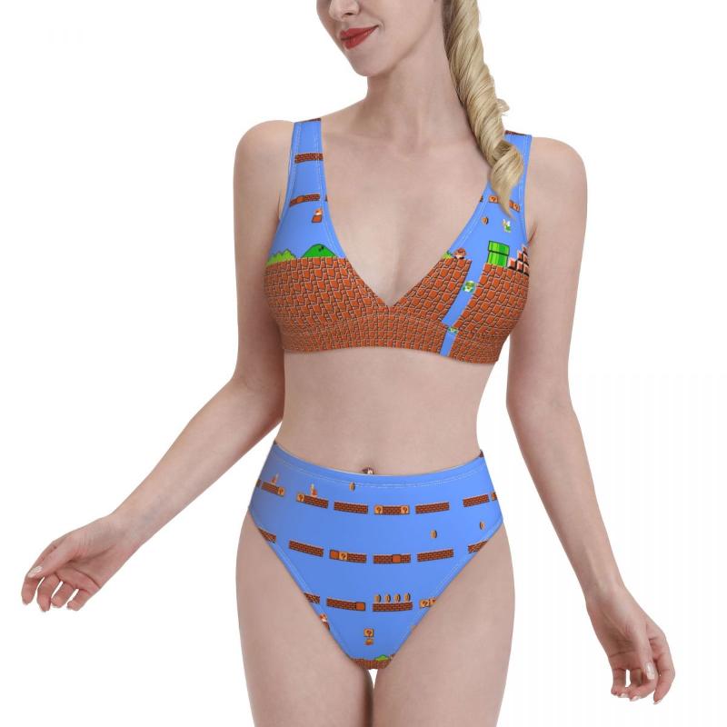 

Women' Swimwear Bikini Retro Game Sexy 2021 Women Swimsuit High Waist Separate Video 80s Bathing Suit, Print