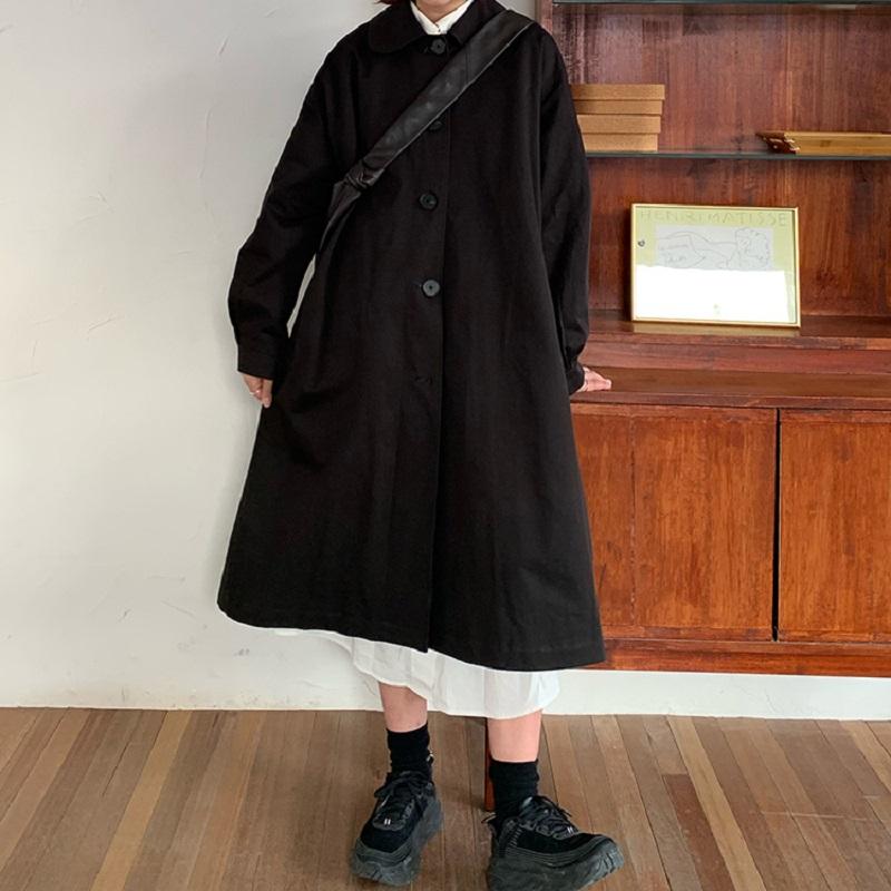 

Women' Trench Coats Mid-length Windbreaker Jacket Japanese Preppy Style Women Long-sleeved Outerwear Vintage Harajuku Loose Solid Casual Co, Black