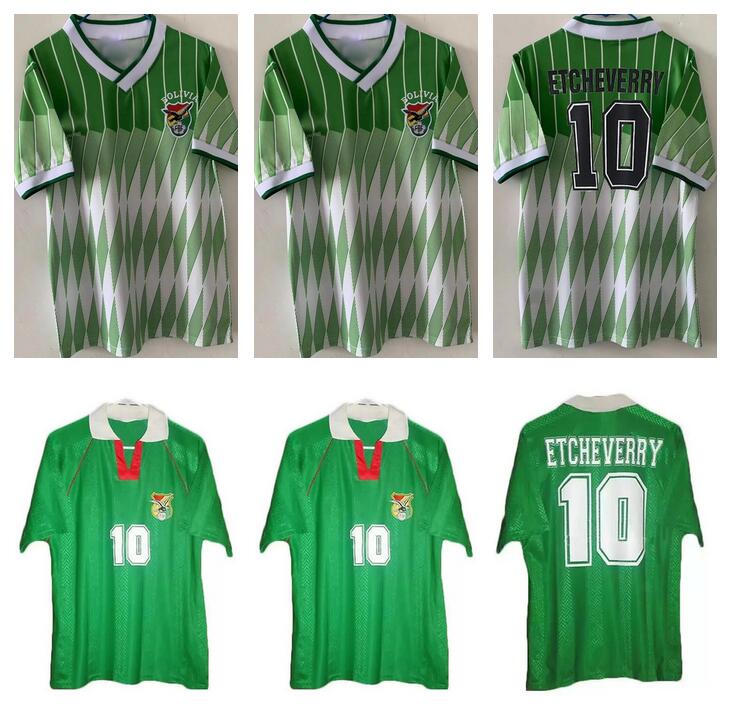 

1993 1994 1995 BOLIVIA Retro Version Soccer Jersey 94 Maillots de football #10 ETCHEVERRY home green Short sleeve football shirt uniforms, 1994 home