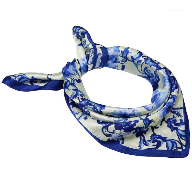

Scarves ELIfashion Elegant Women Square Scarf Head And Neck Feel Silk Blue Flowers Fashion Hair Tie Band Small Charm
