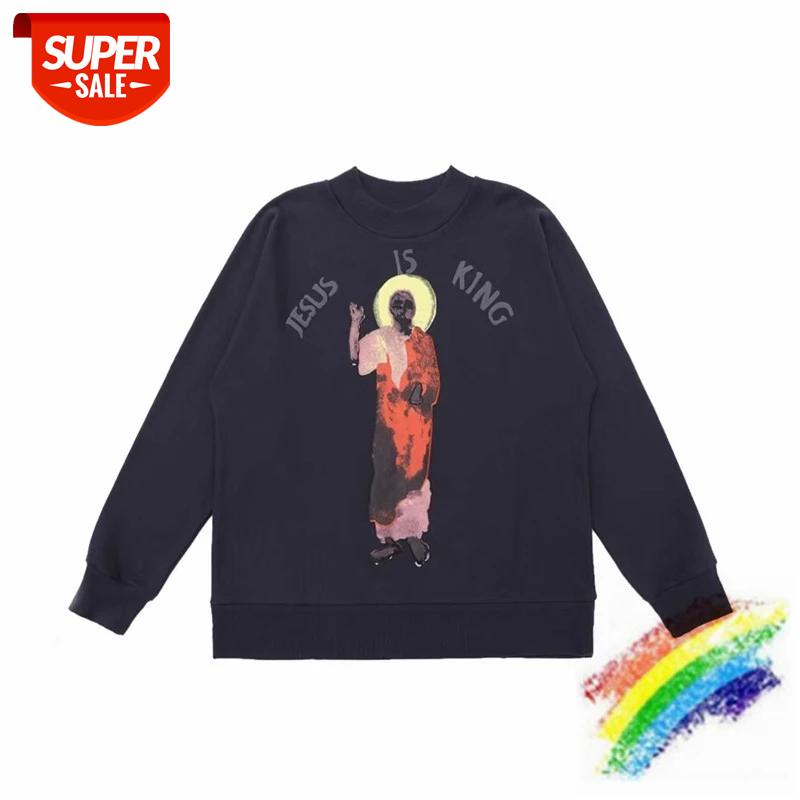 

Foaming Printing Jesus is King Sweatshirts Men Women 1:1 High Quality Loose Kanye West Crewneck Hoodie #xI7B, Black