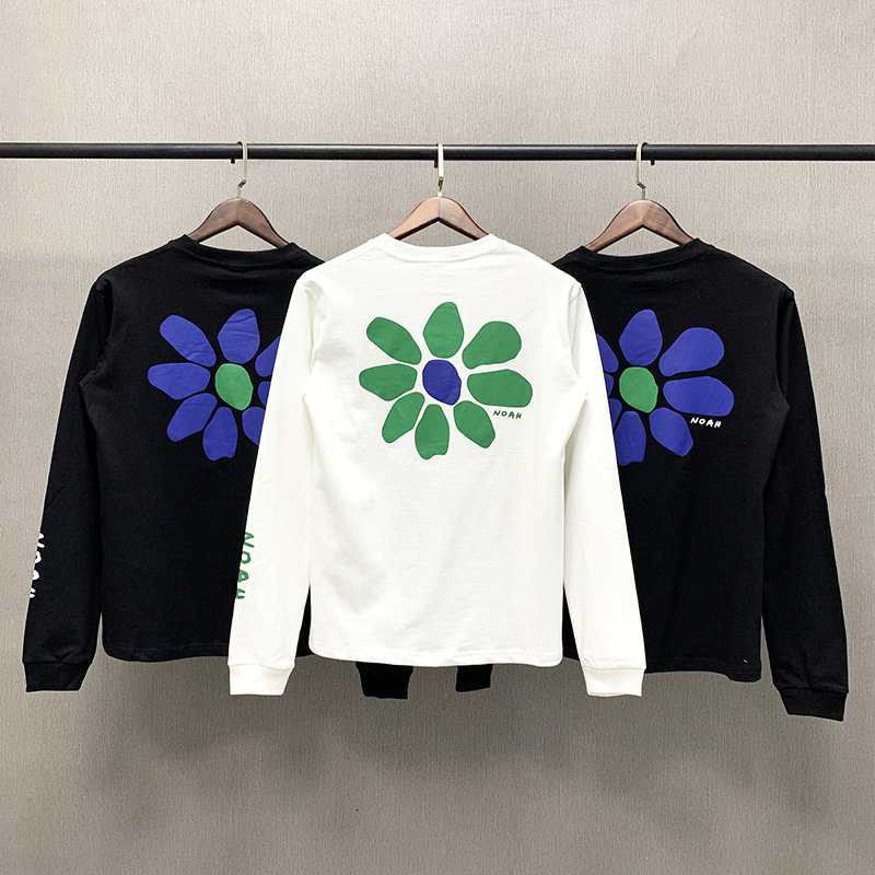 

Tested Noah 20fw autumn and winter new floret flower high street loose trend lovers bottomed long sleeve T-shirt BLUZ, White;black