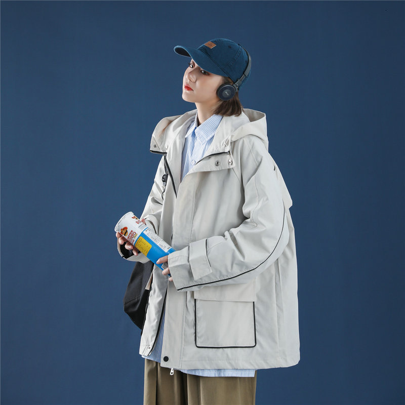 

2021 Spring New Casual Female Hip Hop with Hoodie Pocket Sport Jackets Windbreak for Woman Jacket Yv90, Army green.