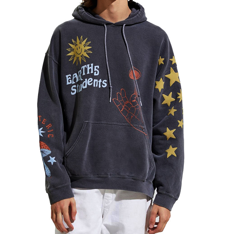 

2021 New Kanye West Earth Printed Boys and Girls Hooded Pullover Hip Hop Men's Wool Flea Robe 9cco, 29