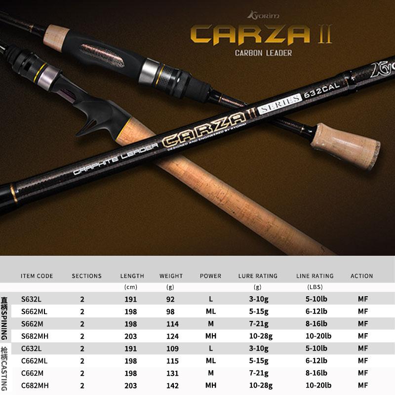 

Boat Fishing Rods Kyorim CARZA2 LURE ROD Spinning/Casting 2 Sections Freshwater Japan FUJI Reel Seat Guide 1.91M 1.98M MF Action