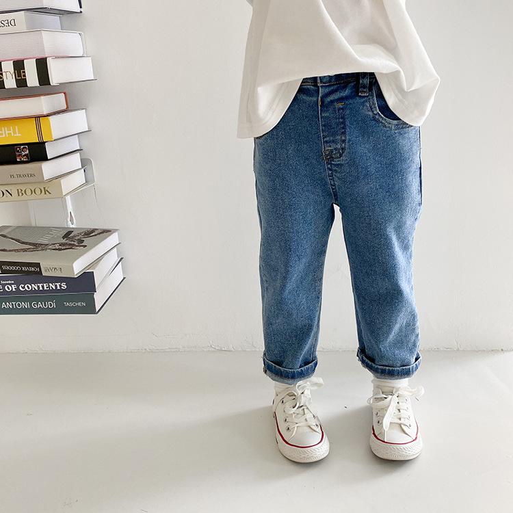 

Autumn boys and girls casual straight denim pants 2021 Kids all-match simple jeans, Blue