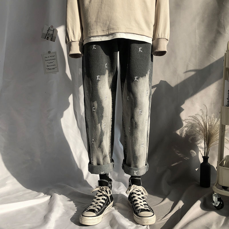 

2021 New Men' Fashion Trend Wide Leg Baggy Homme Casual Pants Cargo Pocket Wash Jeans Black Biker Denim Trousers Size -2xl Oel4, Color