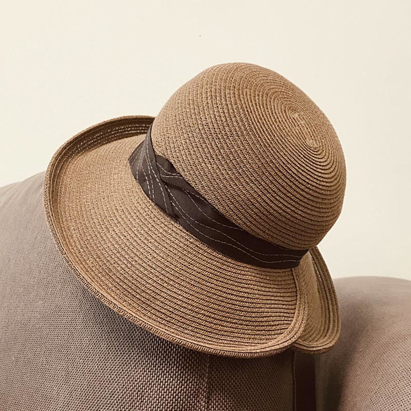 

2021 Fashion Wave Pattern Summer Hats Wide Brim Straw Foldable Beach Hat Adjustable Uv Sun Protection Female Bucket Cap New 5n79, Green