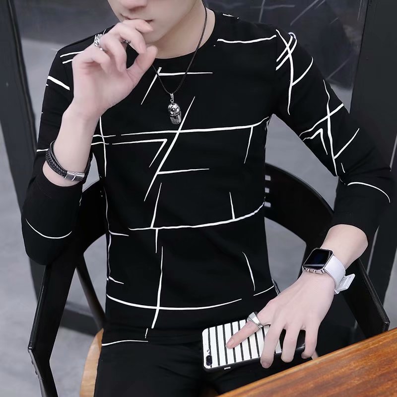 

T Shirt Men Autumn Winter Men Long Sleeve T-shirt Stripe Shirt New O-Neck Casual Pink White Black(The Logistics Price Pls Contact Us)