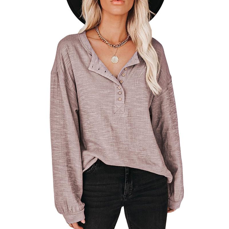 

Women's T-Shirt V-neck Women Tops Vintage Button Casual Long Sleeve Tshirt Spring Autumn Plus Size Female Clothing Ladies Korean Fashion Top, White