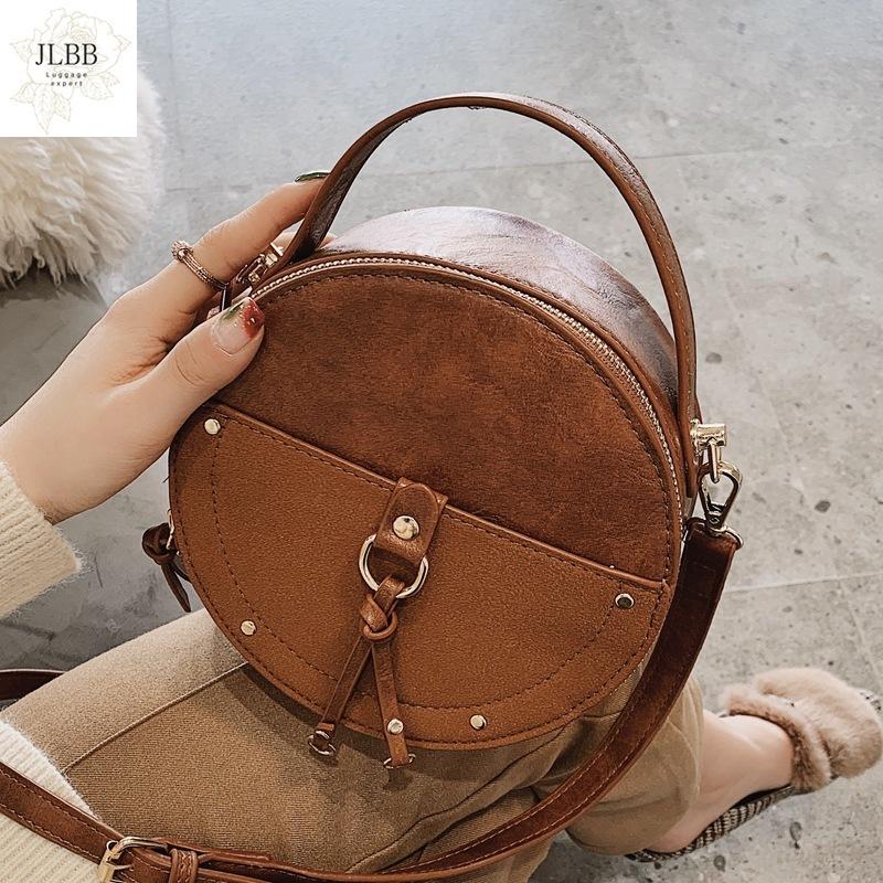 

Mini Tote Bag Vintage Scrub Leather Round Designer Crossbody Bag For Women 2021 PU Leather Shoulder Bags Ladies Small Handbags, Black
