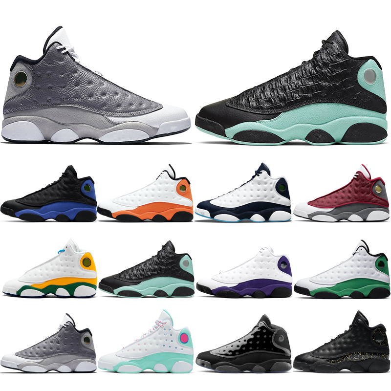 

New arrive man basketball shoes 13s fashion Atmosphere Grey Aurora Green Cap and Gown Gold Glitter Hyper Royal Island Lakers Lucky Obsidian Playground Red Flint