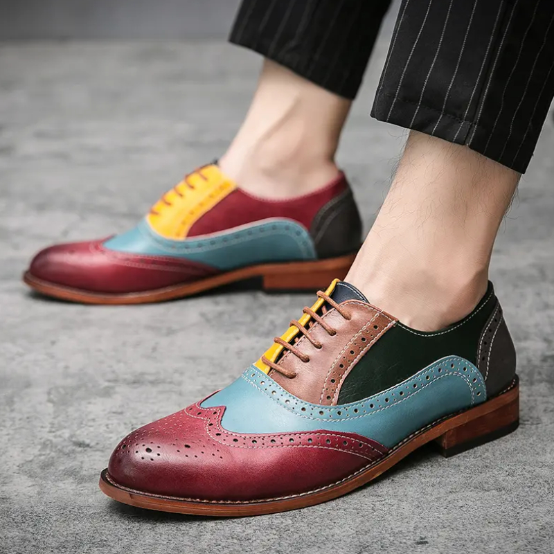 

Oxfords Men Shoes PU Leather Business Dress Low Heel Round Head Lace Up Wedding Banquet Sneakers Top Quality Comfortable DH004, Red