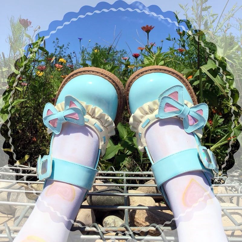 

Women in Low Heels Sweet Apartments Girls Kawaii Bowknot Japanese Pretty Anime Feminine Toe Round Velcro Cos Lolita Shoes Harajuku R8ae