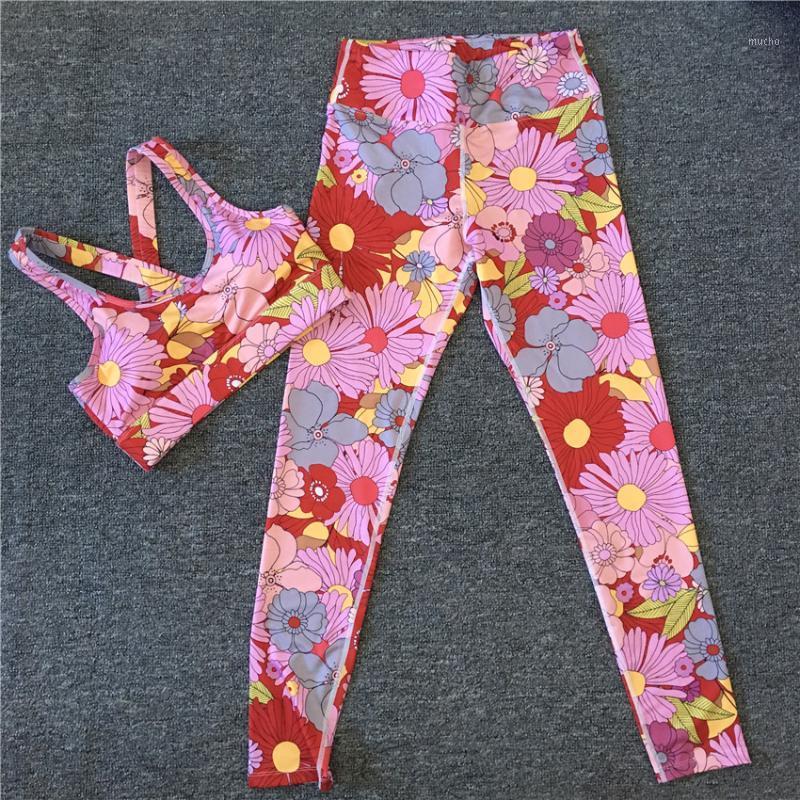 

Pad Yoga Set Floral Female Bra Long Pants Sportsuit For Women Fitness Suit Sportswear Outfit, Pink set