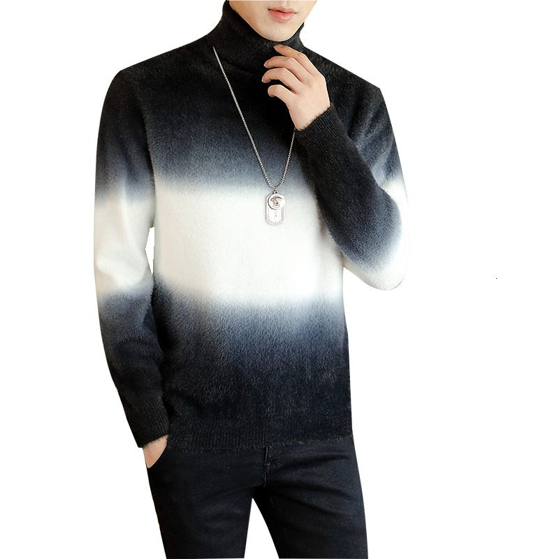 

2021 New Turtleneck Men Fashion Tide Mens Autumn Winter Warm Knitted Sweater Male Tie Dyeing Pullovers Menturtleneck R0nk, Green