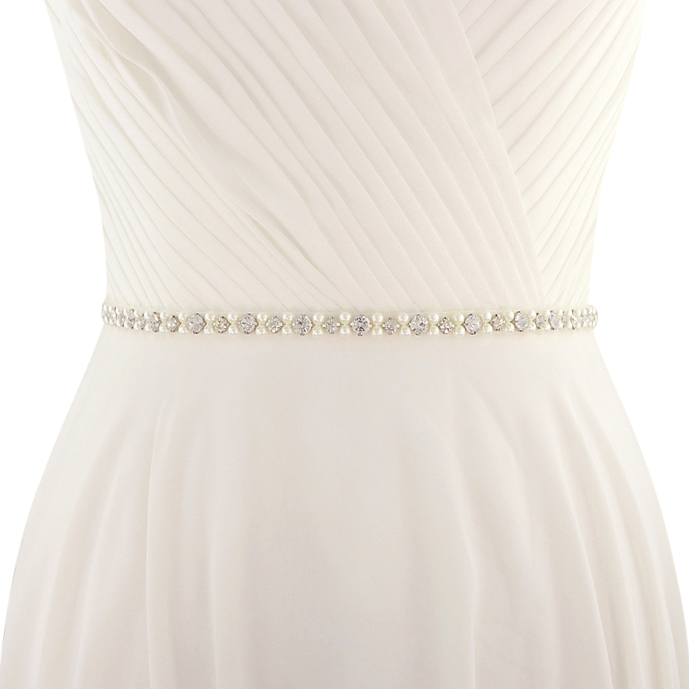 

Elegant Rhinestone Belts for Women Pearl Wedding Dress Belt Crystal Wedding Accessories Sash Marriage Bridal Ribbion Belt SCS381, White