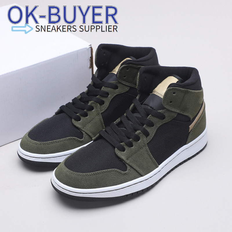 

Top Quality Jumpman 1 Mid olive-green Basketball Shoes classical 1s Designer Fashion Sport running shoe With Box., #1