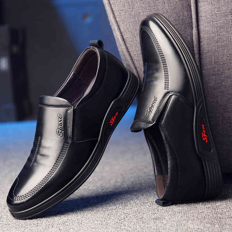 

Dress Shoes GM2 Men's casual single shoes leather round head covered feet breathable anti slip lazy one foot on dad's 53PS, Black