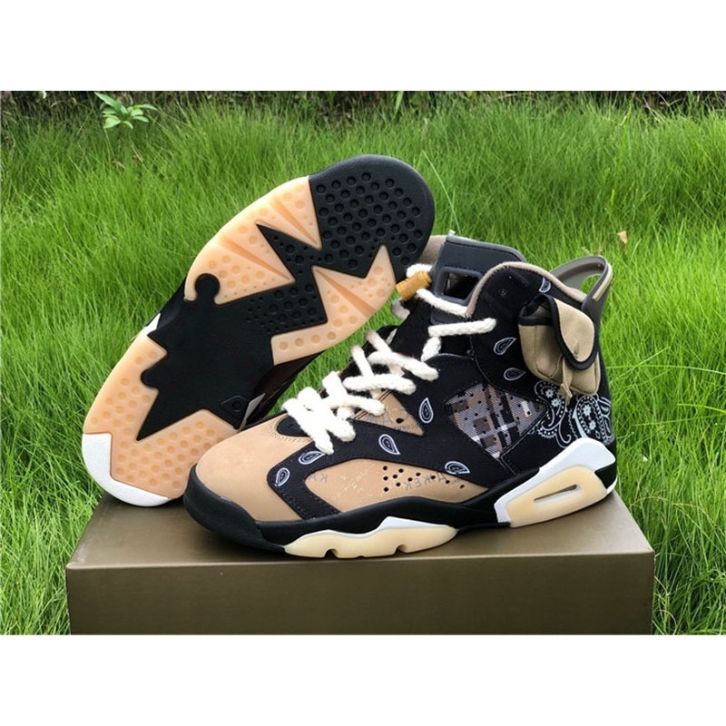 

High Quality 6 OG Cactus Jack Black Parachute Beige Paisley Cashew Men Shoes 6s Embroidered rope laces mens sneakers, Shipping