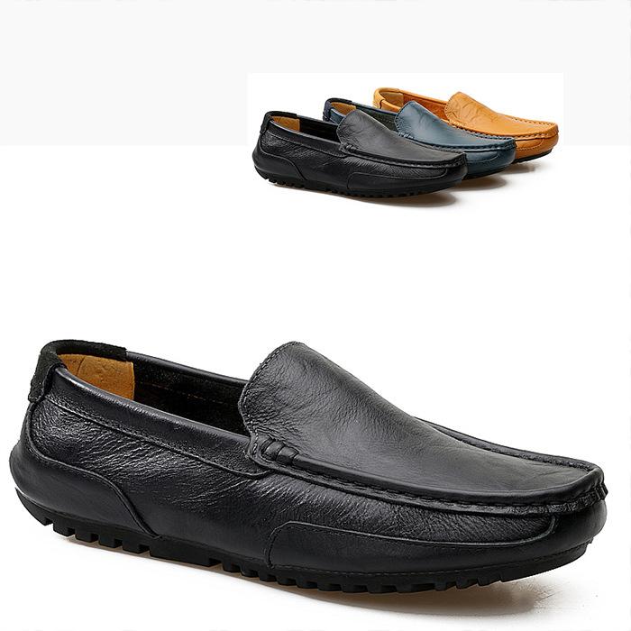 

Real photo: Men's Genuine Leather Shoes Head Leather Soft Anti-slip Rubber Loafers Shoes Man Casual Real, Black