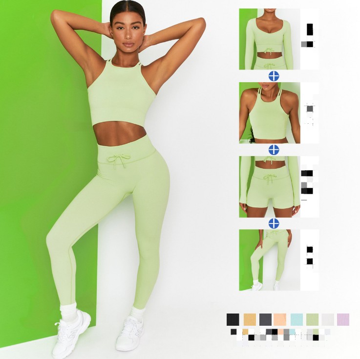 

Womens Tracksuits Fashion 4 Piece Suit Yoga Leggings Set High Waist Sports Fitness Shorts Gym Seamless Tights Bra Underwear