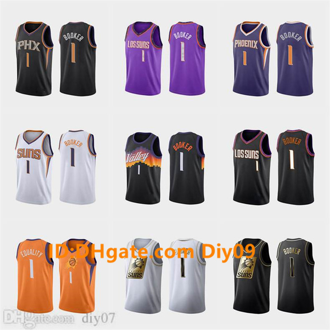 

1 Devin Booker Phoenix Suns 2020-21 City Basketball New Icon Jerseys Orange Black Purple White, With sign