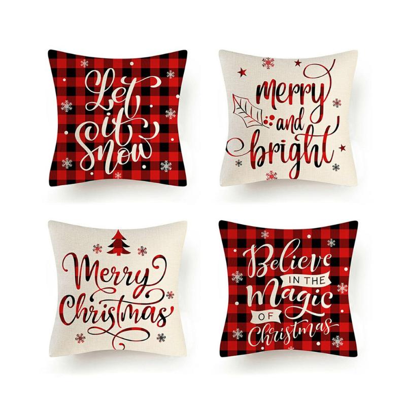 

Cushion/Decorative Pillow 4 Pcs/set Christmas Pillowcase Decorations For Home Year Gift Cushion Cover Ornament, Colorful
