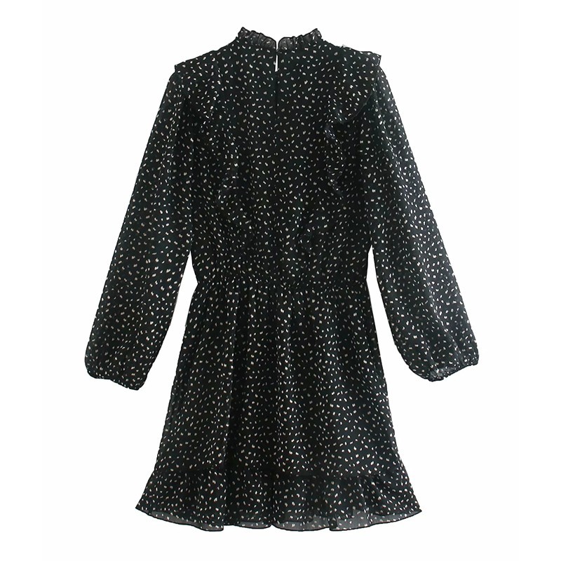 

2021 New Spring Print Chiffon Mini for Women Fashion Stand Collar Long Sleeve Plus Size Ladies Es Casual Boho Beach Hymh