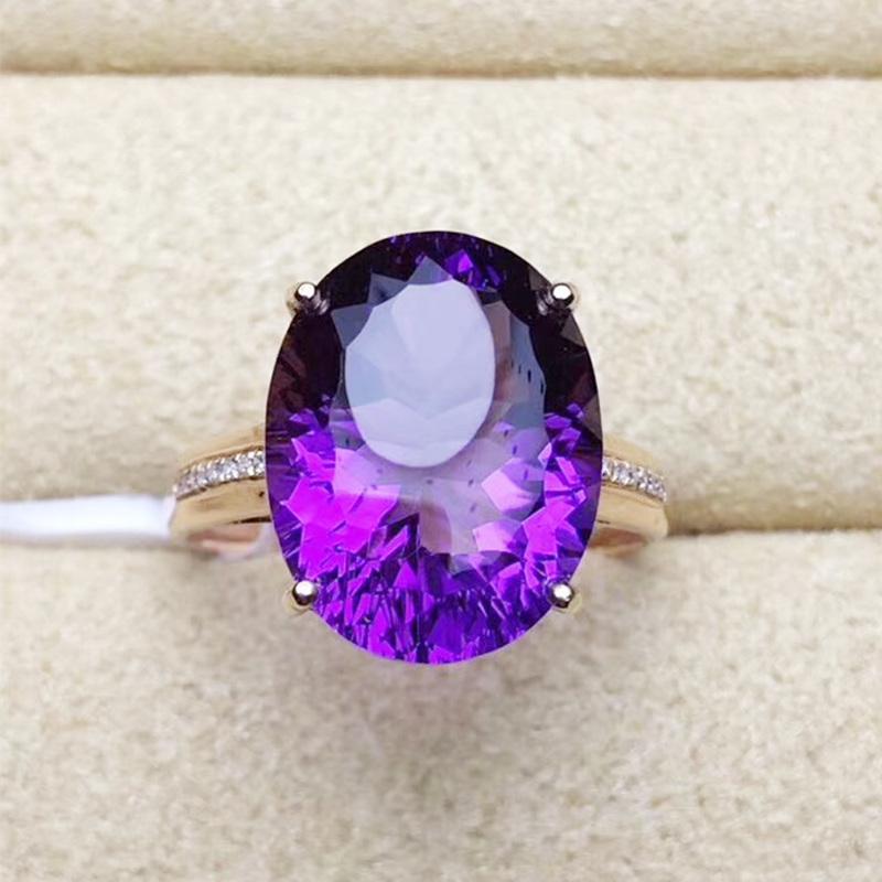 

Cluster Rings Natural Real Amethyst Simple Big Ring Per Jewelry 12*16mm 11ct Gemstone 925 Sterling Silver Fine J291801, Golden;silver