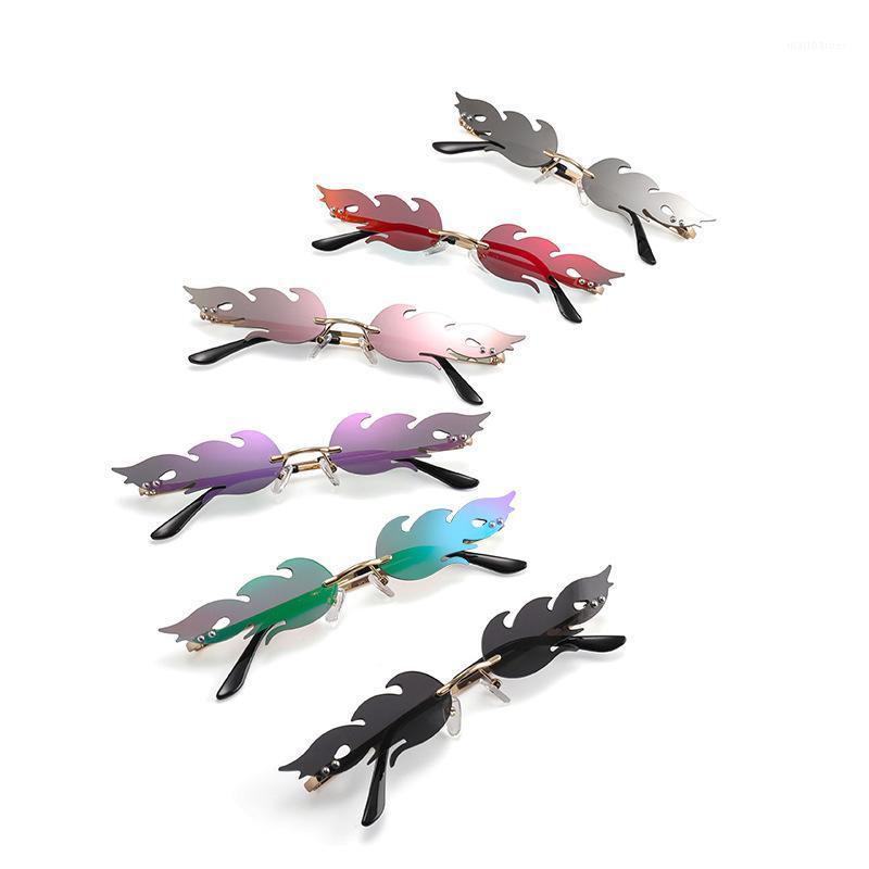 

Sunglasses Fashion Fire Flame Women Rimless Wave Cool Sun Glasses Metal Shades For Vintage Mirro Masculino