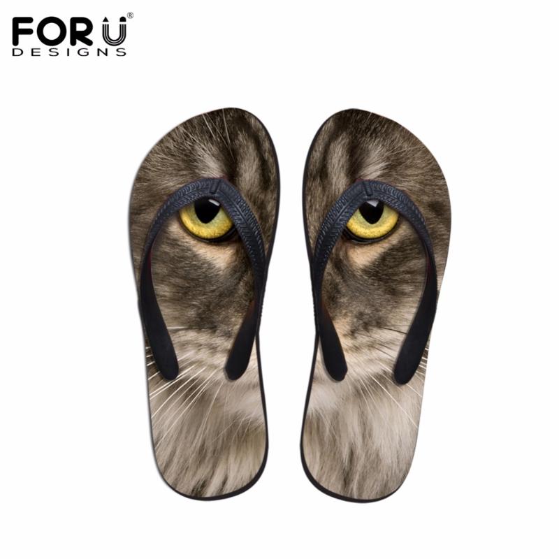 

Slippers FORUDESIGNS Flip Flops Woman 3D Cool Animal Cat Eyes Women Non-slip Home Casual Flats Flop Ladies Summer Shoes, Black