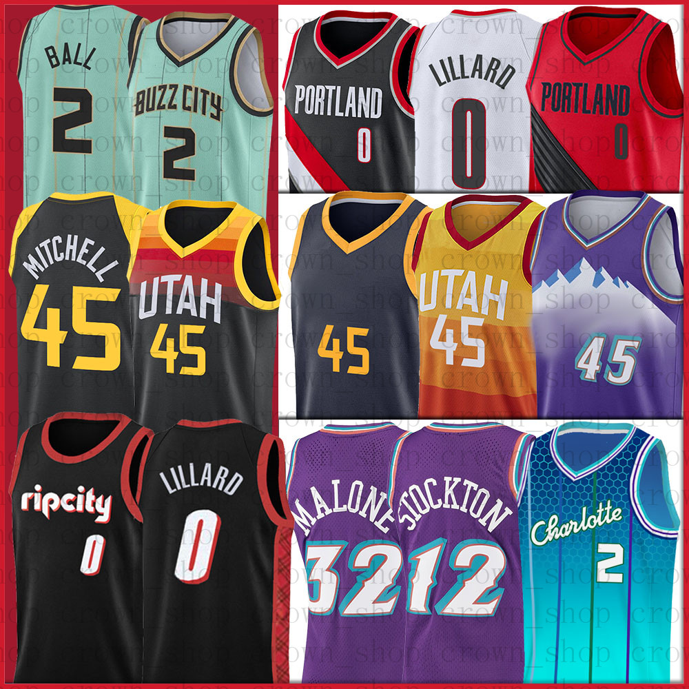 

45 Donovan 0 Damian Mitchell 27 Rudy Men Gobert Lillard 12 John 32 Karl Stockton Malone NCAA Basketball Jerseys Portlands Trail Blazer