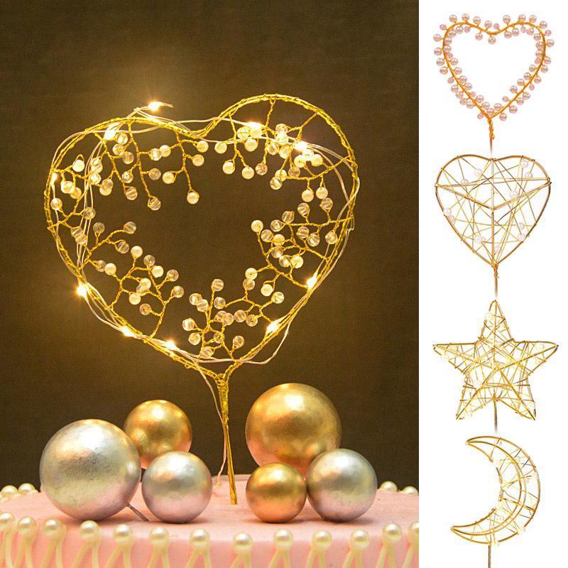

Party Decoration Birthday Simulated Pearl Cake Toppers Decorating Tool Ornament With Light TUE88