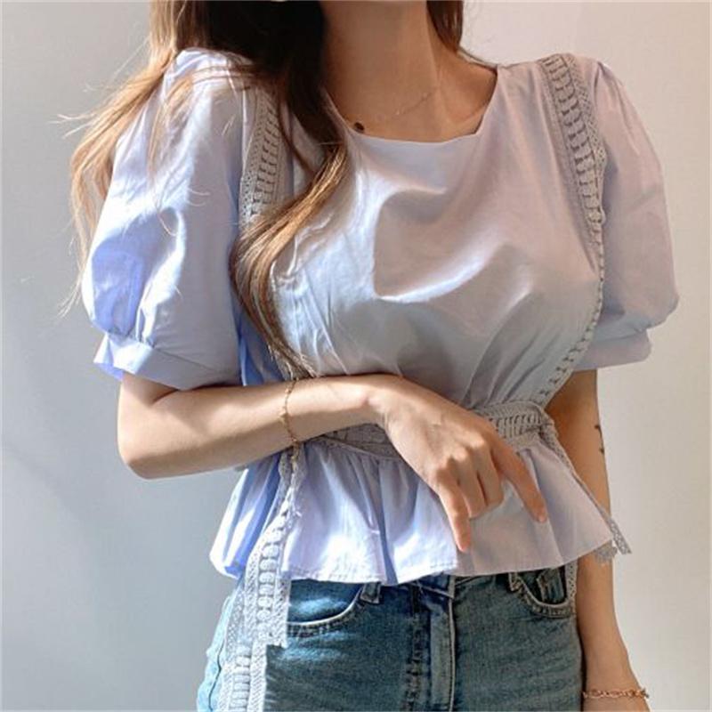 

Women's Blouses & Shirts Korean Office Lady High Street Prom 2021 Slim Summer Girls Sweet Femme Chic Quality Short, White