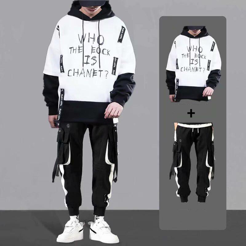 

Men's Tracksuits Spring Autumn Fashion Sets Hip Hop Hooded Sweatshirt Men+Casual Jogger Elastic Waist Trousers Men Clothing Tracksuit, Gray