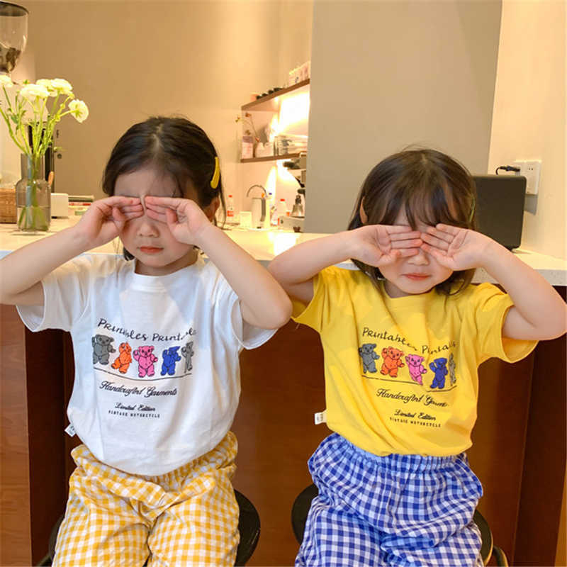 

Boys and girls cartoon short sleeve T-shirts summer unisex children o-neck cotton casual Tops 210615, Yellow